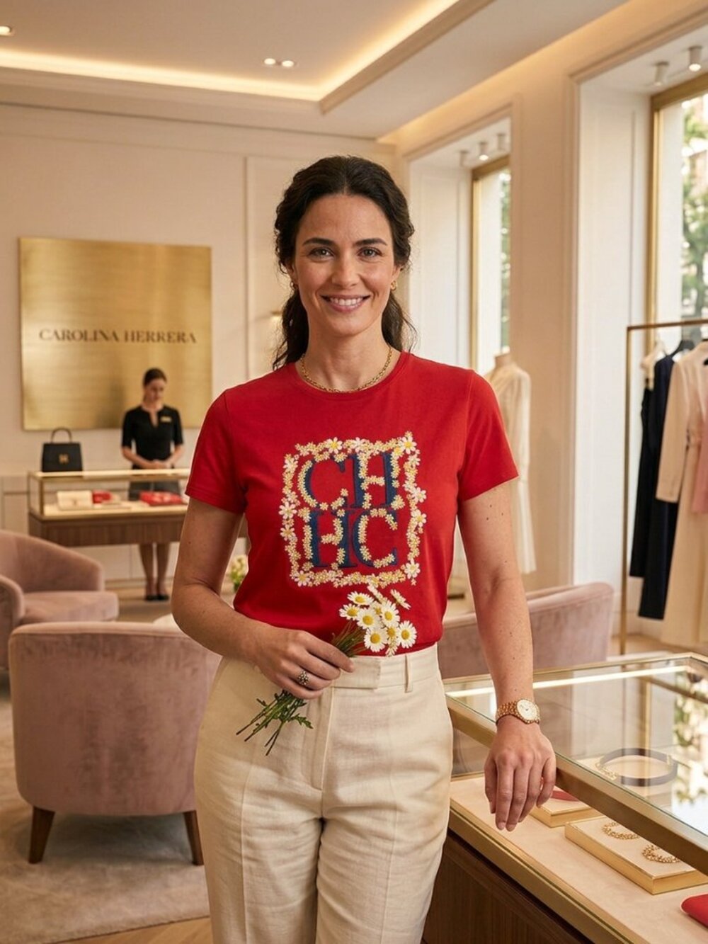 Carolina Herrera Red Scoop Neck Top